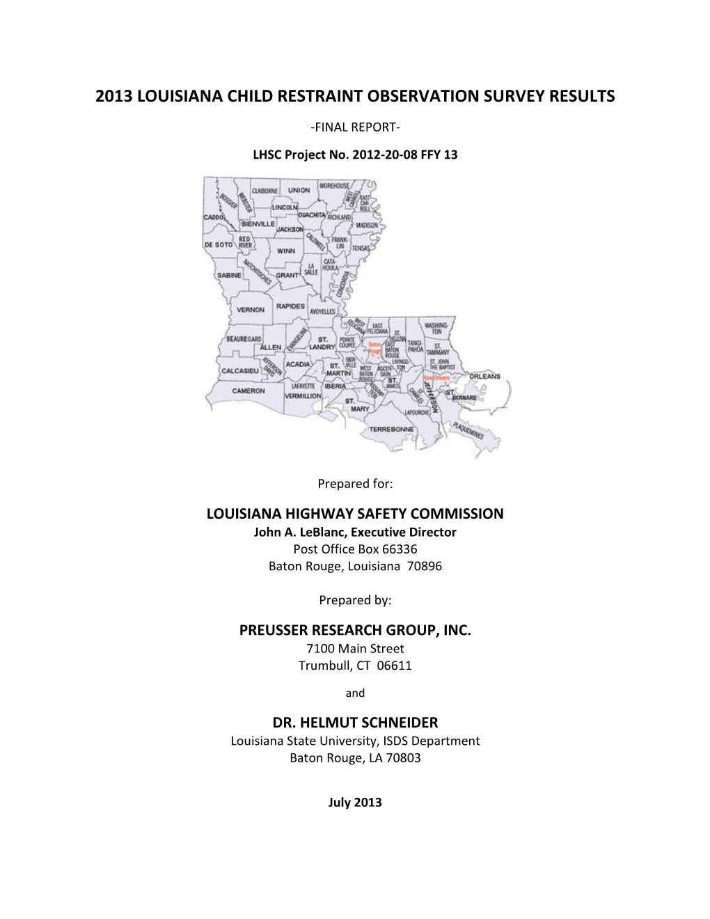 2013 Louisiana Child Restraint Observation Survey Results