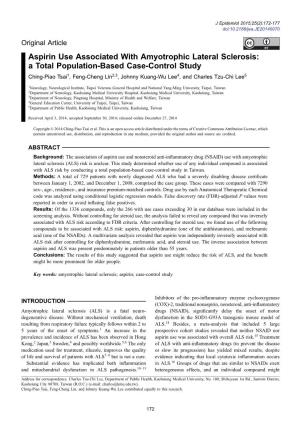 Aspirin Use Associated with Amyotrophic Lateral Sclerosis: a Total Population-Based Case-Control Study
