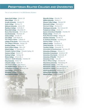 Presbyterian Related Colleges and Universities