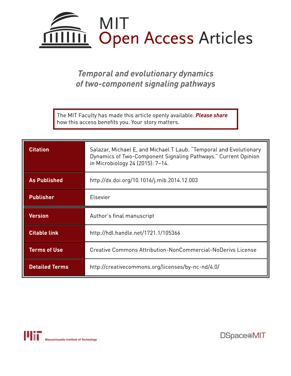 Temporal and Evolutionary Dynamics of Two-Component Signaling Pathways