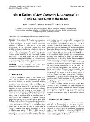 About Ecology of Acer Campestre L. (Aceraceae) on North-Eastern Limit of the Range