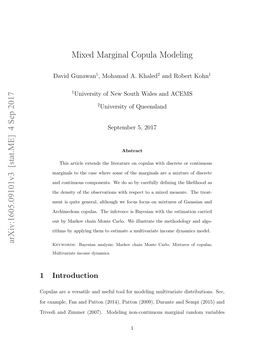 Mixed Marginal Copula Modeling Arxiv:1605.09101V3 [Stat.ME]