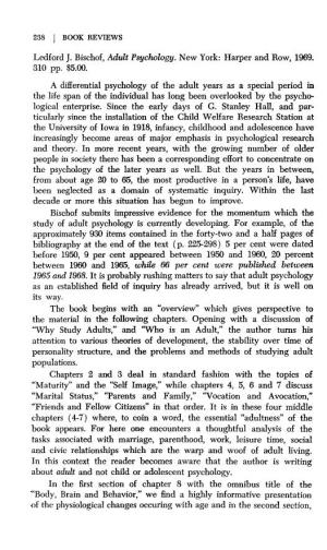 Ledford J. Bischof, Adult Psychology. New York: Harper and Row, 1969