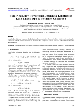 Numerical Study of Fractional Differential Equations of Lane-Emden Type by Method of Collocation