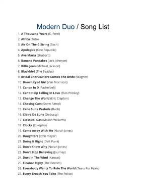 Modern Duo ​/ Song List
