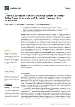 Does the Australian Health Star Rating System Encourage Added Sugar Reformulation? Trends in Sweetener Use in Australia