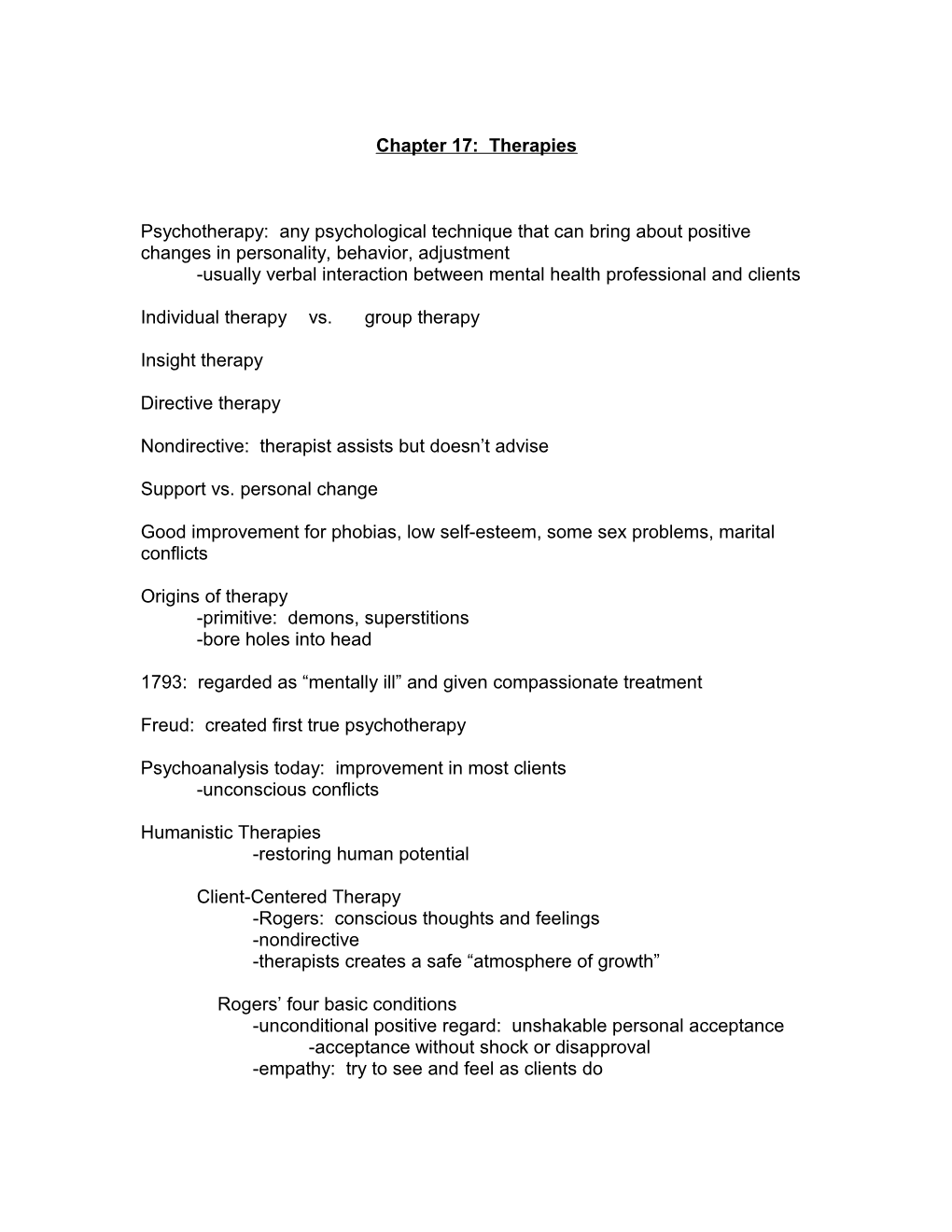 Chapter 17: Therapies