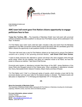 AMC Town Hall Event Gave First Nation Citizens Opportunity to Engage Politicians Face to Face