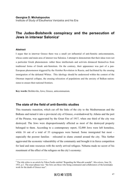 The Judeo-Bolshevik Conspiracy and the Persecution of Jews in Interwar Salonica6