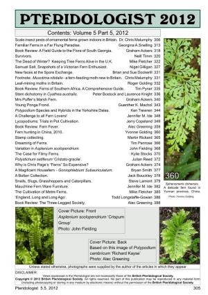 PTERIDOLOGIST 2012 Contents: Volume 5 Part 5, 2012 Scale Insect Pests of Ornamental Ferns Grown Indoors in Britain
