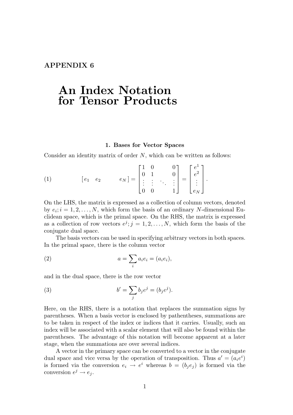 An Index Notation for Tensor Products