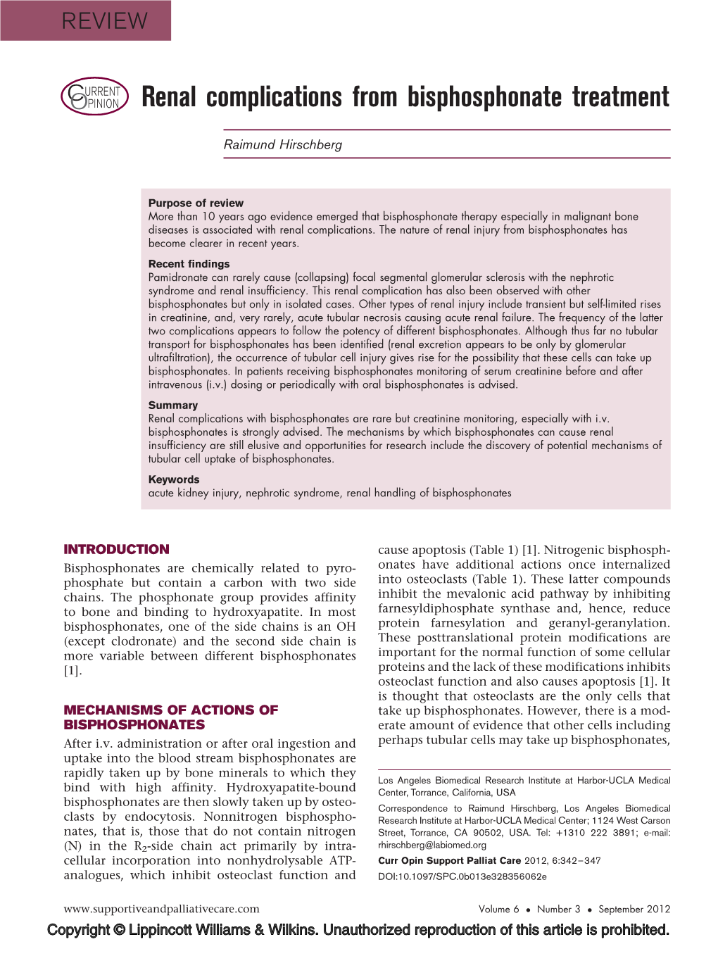 Renal Complications from Bisphosphonate Treatment