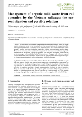 Management of Organic Solid Waste from Rail Operation by the Vietnam Railways: the Cur- Rent Situation and Possible Solutions