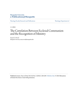 The Correlation Between Ecclesial Communion and the Recognition of Ministry