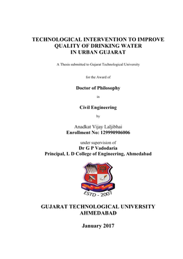 Technological Intervention to Improve Quality of Drinking Water in Urban Gujarat