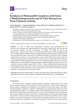 Synthesis of Platinum(II) Complexes with Some 1-Methylnitropyrazoles and in Vitro Research on Their Cytotoxic Activity