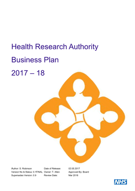 Health Research Authority Business Plan 2017 – 18