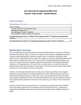 Teacher Topic Guide – Bottled Water 1