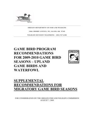 Upland Game Birds and Waterfowl