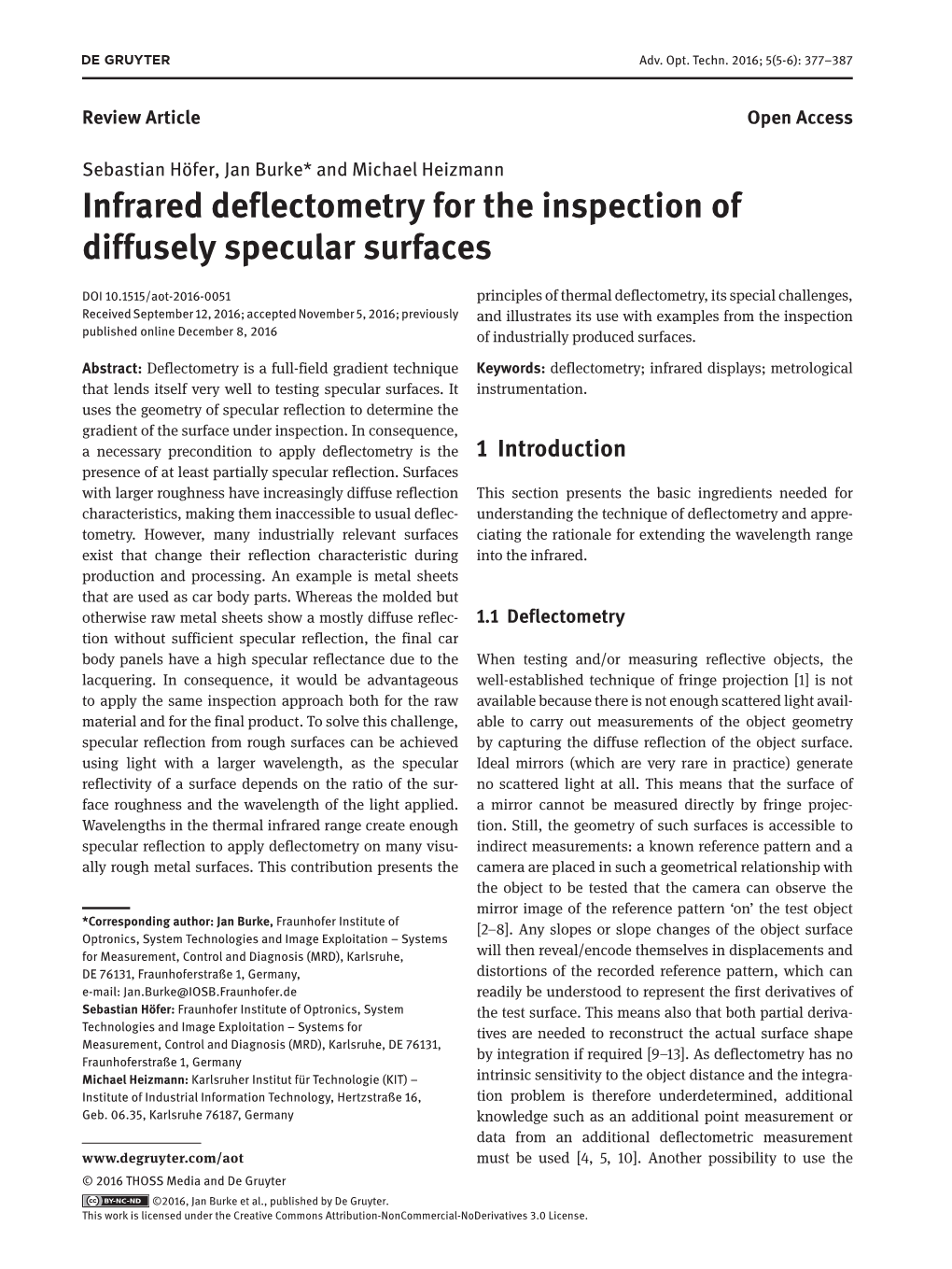 Infrared Deflectometry for the Inspection of Diffusely Specular Surfaces