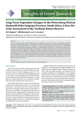 Long-Term Vegetation Changes in the Pietersburg Plateau Bushveld of the Limpopo Province, South Africa