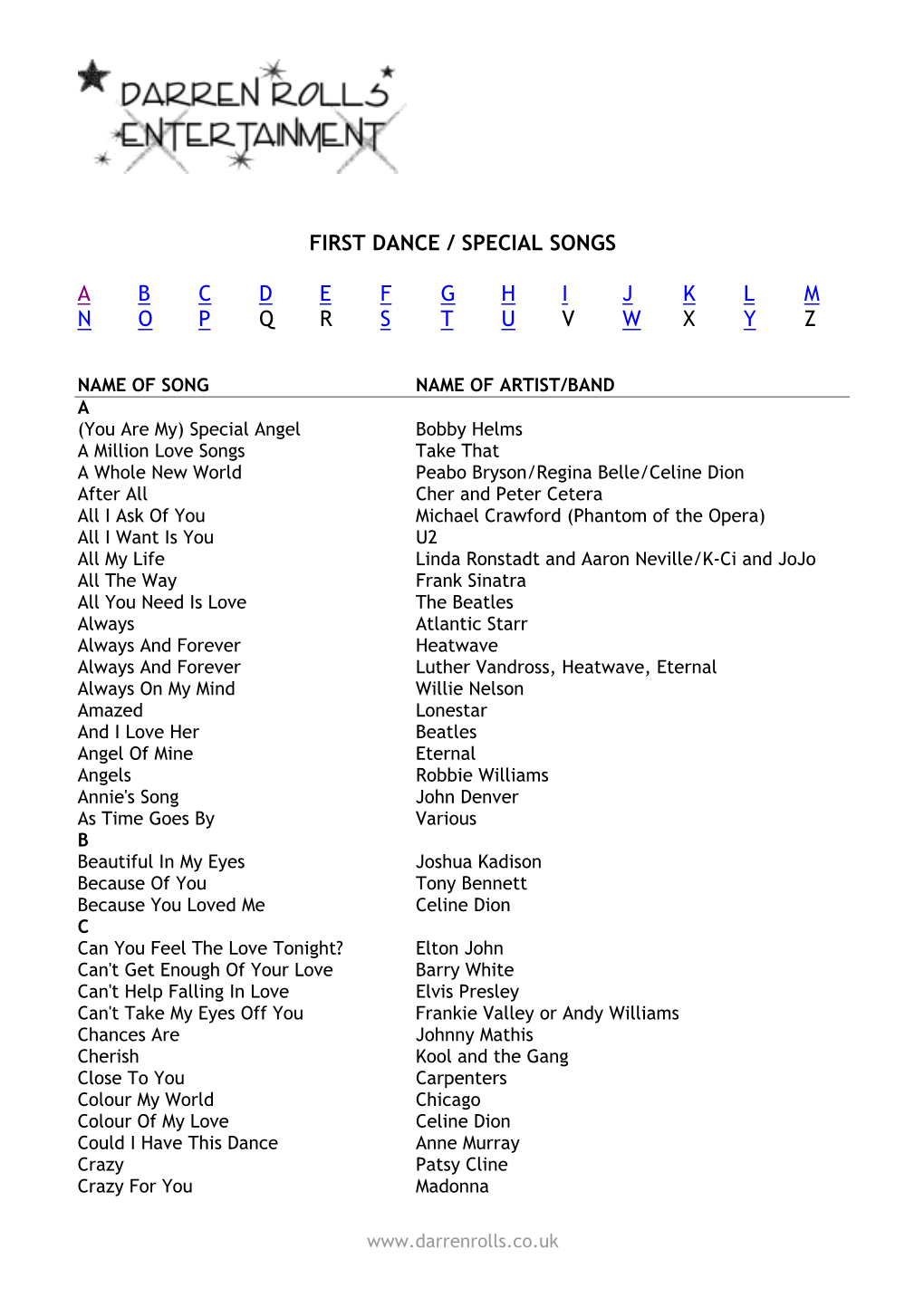 First Dance Songs