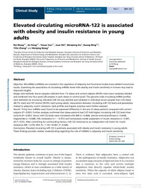 Elevated Circulating Microrna-122 Is Associated with Obesity and Insulin Resistance in Young Adults