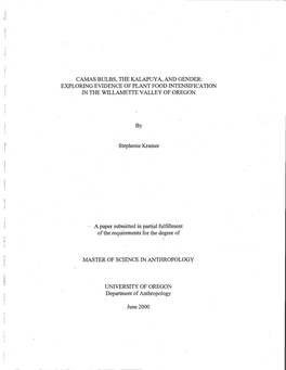 Camas Bulbs, the Kalapuya, and Gender: Exploring Evidence of Plant Food Intensification in the Willamette Valley of Oregon