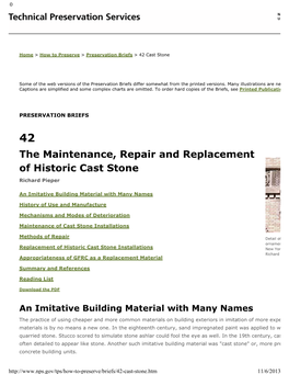 The Maintenance, Repair and Replacement of Historic Cast Stone Richard Pieper