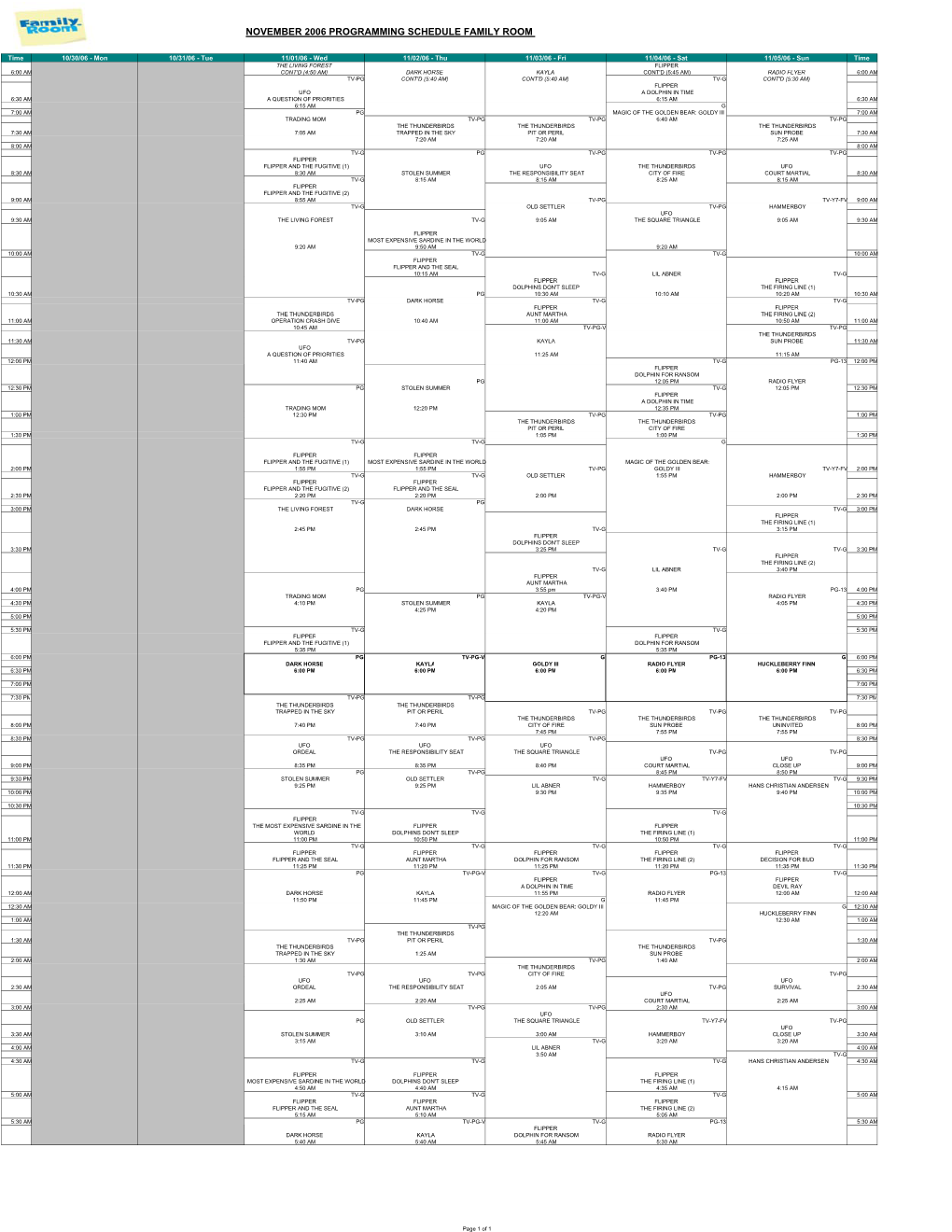 2006 November Family Room Schedule