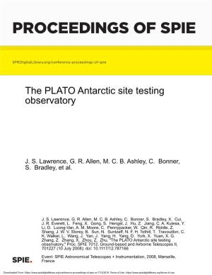 The PLATO Antarctic Site Testing Observatory