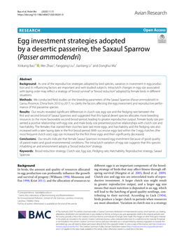 Egg Investment Strategies Adopted by a Desertic Passerine, the Saxaul