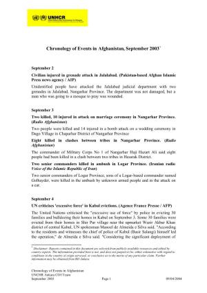 Chronology of Events in Afghanistan, September 2003*