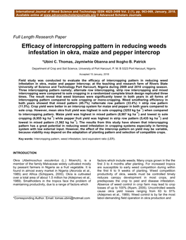 Efficacy of Intercropping Pattern in Reducing Weeds Infestation in Okra, Maize and Pepper Intercrop