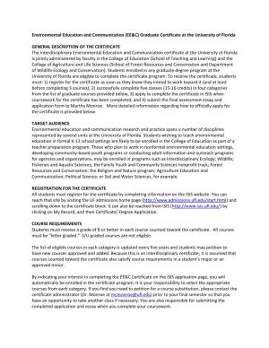 Environmental Education and Communication (EE&C) Graduate Certificate at the University of Florida