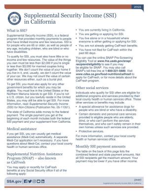 Supplemental Security Income (SSI) in California 2021