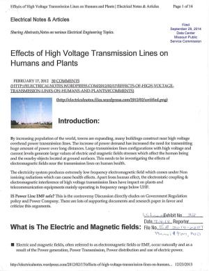 Effects of High Voltage Transmission Lines on Humans and Plants
