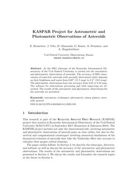 KASPAR Project for Astrometric and Photometric Observations of Asteroids