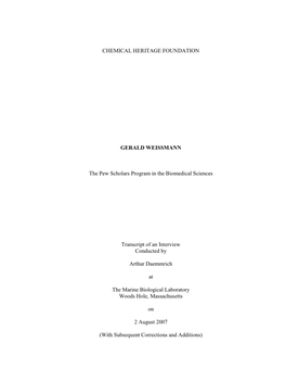 CHEMICAL HERITAGE FOUNDATION GERALD WEISSMANN the Pew