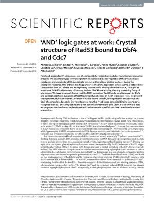 Crystal Structure of Rad53 Bound to Dbf4 and Cdc7 Received: 27 July 2016 Ahmad W