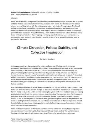 Climate Disruption, Political Stability, and Collective Imagination