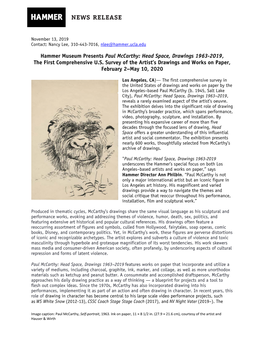 Hammer Museum Presents Paul Mccarthy: Head Space, Drawings 1963-2019, the First Comprehensive U.S