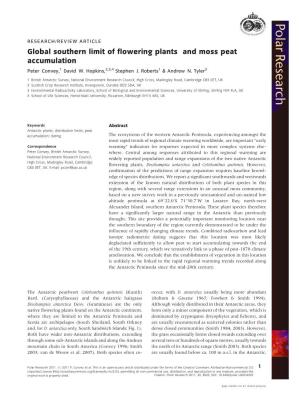 Global Southern Limit of Flowering Plants and Moss Peat Accumulation Peter Convey,1 David W