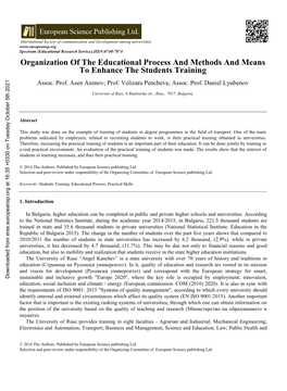 Organization of the Educational Process and Methods and Means to Enhance the Students Training Assoc