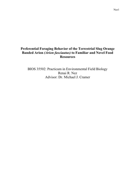 Preferential Foraging Behavior of the Terrestrial Slug Orange Banded Arion (Arion Fasciautus) to Familiar and Novel Food Resources