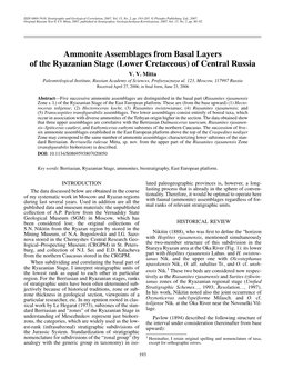 Ammonite Assemblages from Basal Layers of the Ryazanian Stage (Lower Cretaceous) of Central Russia V