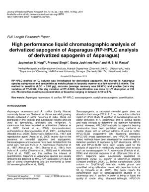 RP-HPLC Analysis of Derivatized Sapogenin of Asparagus)