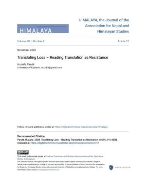 Reading Translation As Resistance