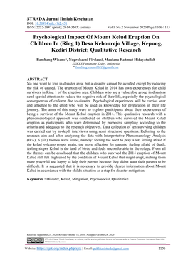 Psychological Impact of Mount Kelud Eruption on Children in (Ring 1) Desa Kebonrejo Village, Kepung, Kediri District; Qualitative Research