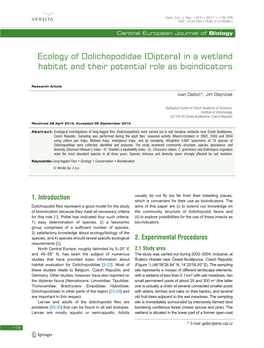 Diptera) in a Wetland Habitat and Their Potential Role As Bioindicators